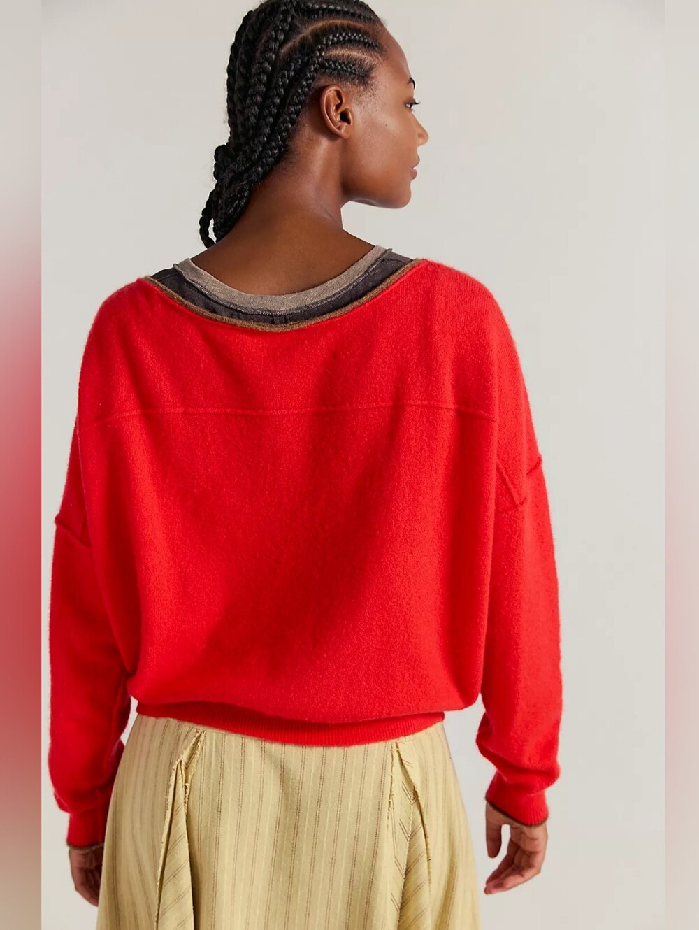 🪷NWT Free People See Me SoftSpun Pullover In High Risk Red Combo, XL 🌙 - Picture 14 of 16